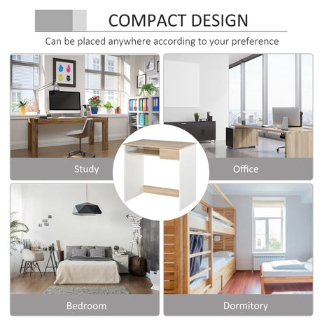 HOMCOM 80cm Compact Computer Desk with Keyboard Tray, Home Office Desk with Drawer for Bedroom Study, Oak