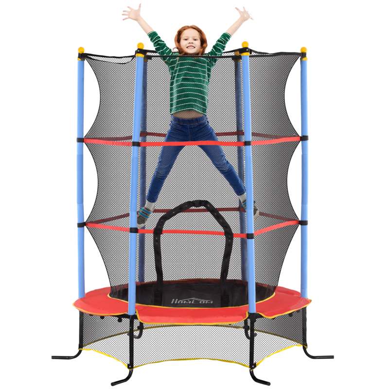 HOMCOM Kids Trampoline, with Safety Net, for Ages 3-10 Years