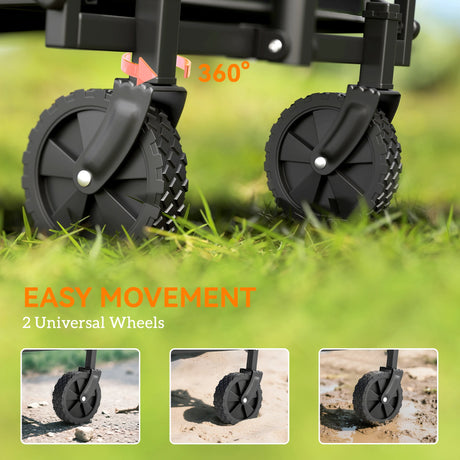 Outsunny 62L Festival Trolley on Wheels, Garden Folding Trolley Cart, 120kg Heavy Duty Collapsible Folding Wagon with Adjustable Handle and Carrying Bag for Beach, Camping, Festival, Grey