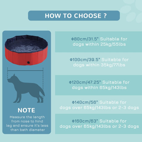PawHut Foldable Dog Paddling Pool Pet Cat Swimming Pool Indoor/ Outdoor Collapsible Summer Bathing Tub Shower Tub Puppy Washer, Φ 100 x 30H cm, Red