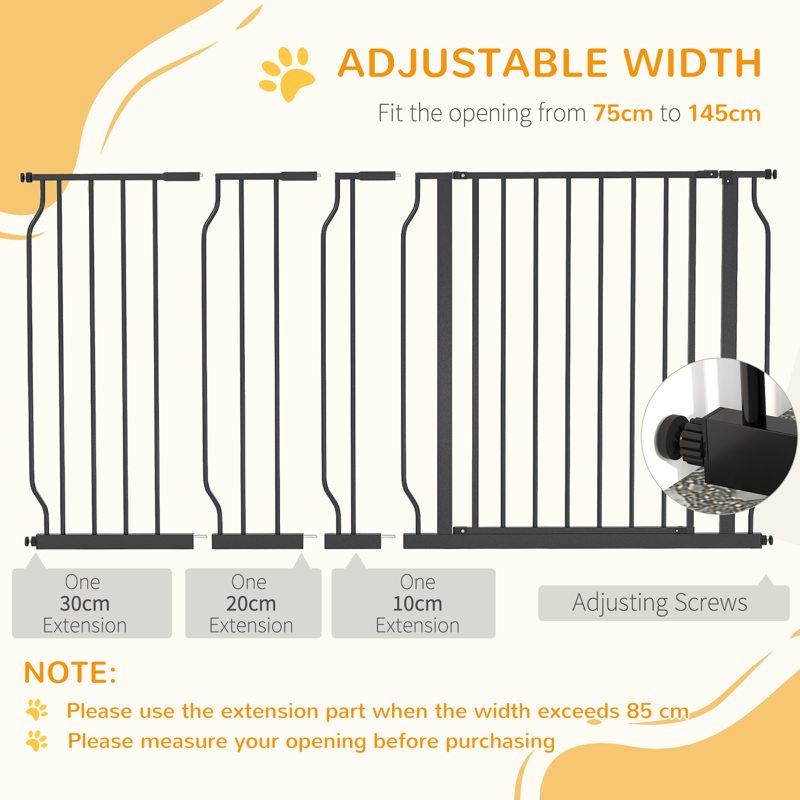 PawHut Extra Wide Dog Safety Gate, with Door Pressure, for Doorways, Hallways, Staircases - Black