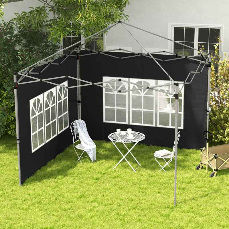 Outsunny Gazebo Side Panels, Sides Replacement with Window for 3x3(m) or 3x4m Pop Up Gazebo, 2 Pack, Black