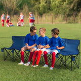 Outsunny 6 Seater Folding Bench, Outdoor Camping Chair Portable Sports Spectator Chair with Steel Frame, Cup Holder & Carry Bag, Blue