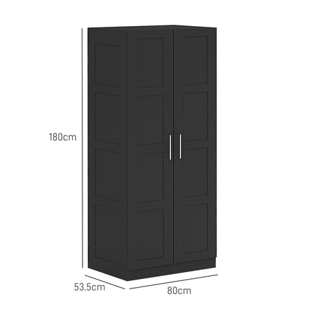 HOMCOM Double Panel Door Wardrobe, with Shelves - Black