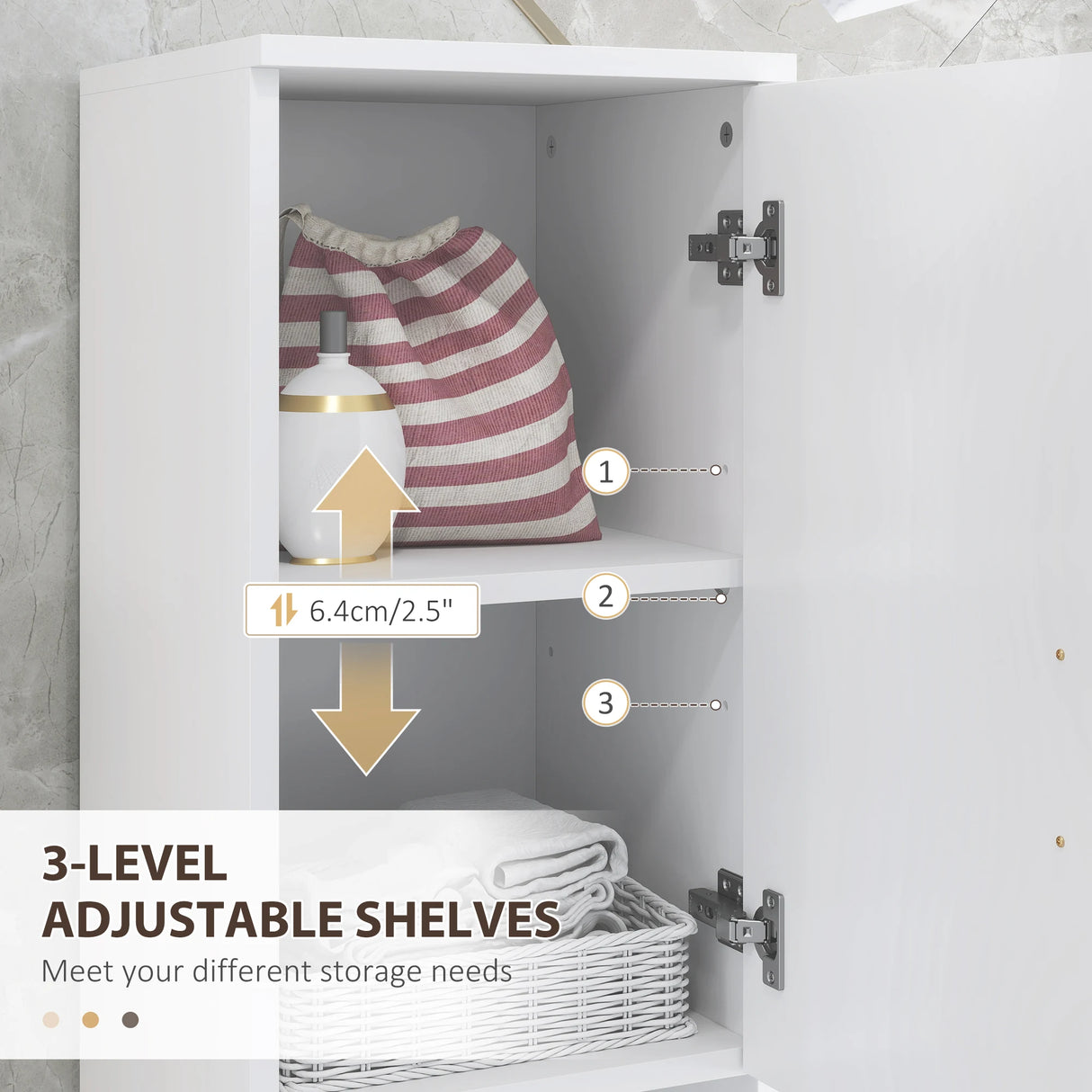 kleankin Line Embossed Tall Bathroom Storage Cabinet - White