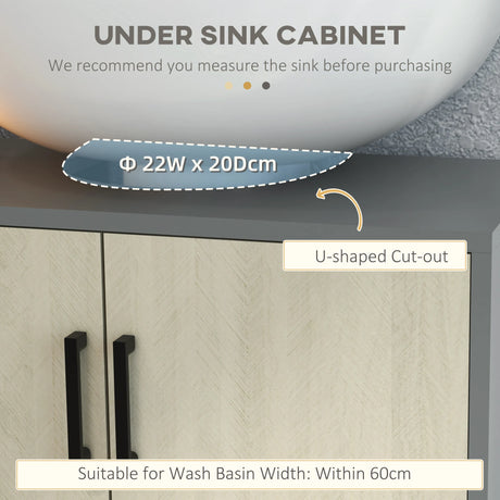 kleankin Bathroom Furniture Set with Doors, Tall Bathroom Cabinet with Adjustable Shelves, Under Sink Cabinet, Grey