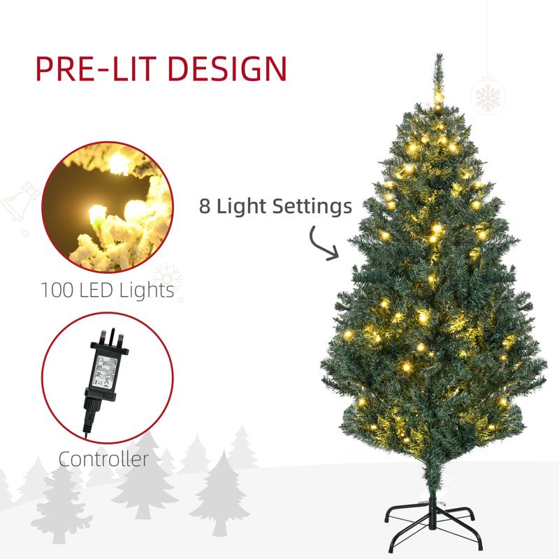 HOMCOM 5' Artificial Prelit Christmas Trees Holiday Décor with Warm White LED Lights, Decoration, Banner, Tag, Ball