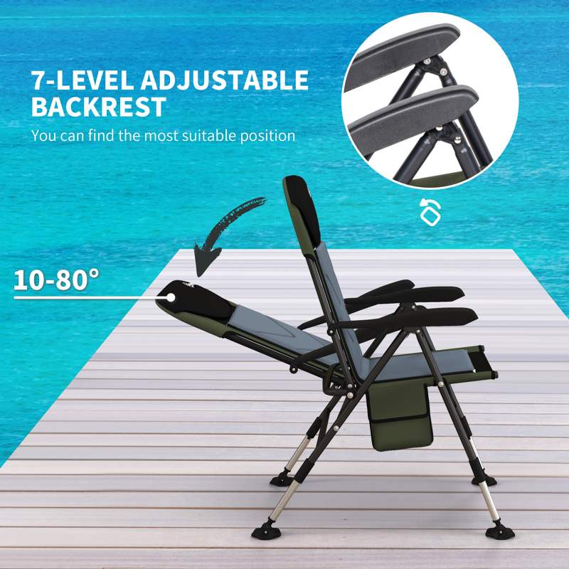 Outsunny Foldable Metal Frame Fishing Chair, with Adjustable Legs - Green/Black