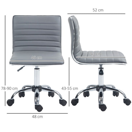 HOMCOM Adjustable Swivel Office Chair with Armless Mid-Back in PU Leather and Chrome Base - Light Grey