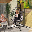 Outsunny Hanging Egg Chair Outdoor Indoor Garden Swing Chair with Folding Basket, Thickened Cushion, Garden Hanging Chair with Stand, Headrest for Patio, Balcony, Grey