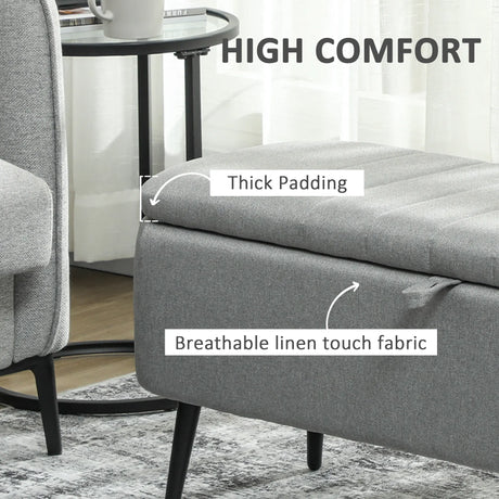 HOMCOM 92 x 31cm Linen-Look Storage Ottoman - Light Grey
