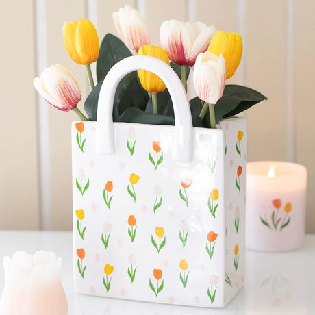 Tulip Print Ceramic Bag-Shaped Flower Vase