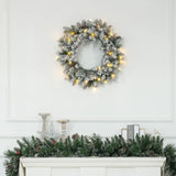 HOMCOM 60" Snowy Pine Cone and Berry Christmas Wreath, with LED Lights