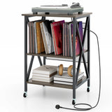 Turntable Record Player Stand with Builtin Charging Station and Divider-Grey