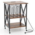 Turntable Record Player Stand with Builtin Charging Station and Divider-Rustic Brown