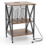 Turntable Record Player Stand with Builtin Charging Station and Divider-Rustic Brown