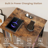 Turntable Record Player Stand with Builtin Charging Station and Divider-Rustic Brown