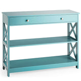 Console Table 3-Tier with Drawer and Storage Shelves-Turquoise