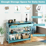 Console Table 3-Tier with Drawer and Storage Shelves-Turquoise