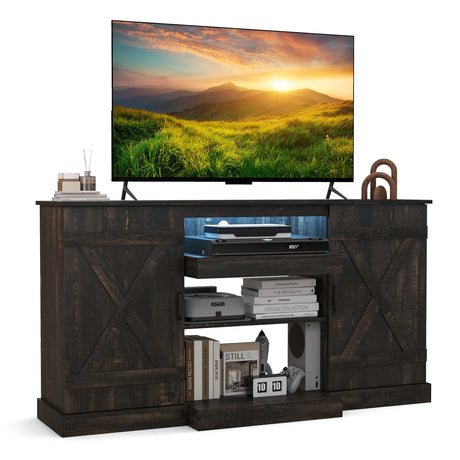 58 Inches TV stand for TVs up to 65 Inches with 20 Color Led Lights-Coffee