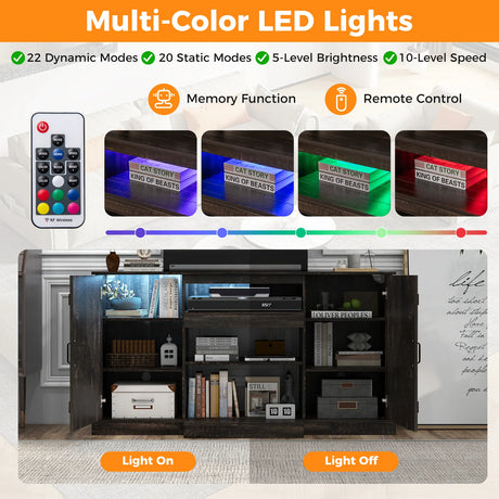 58 Inches TV stand for TVs up to 65 Inches with 20 Color Led Lights-Coffee