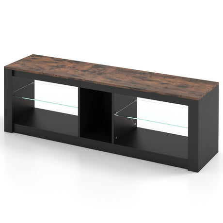 TV Stand with LED Light Modern Entertainment Center for TVs up to 65 inch-Brown