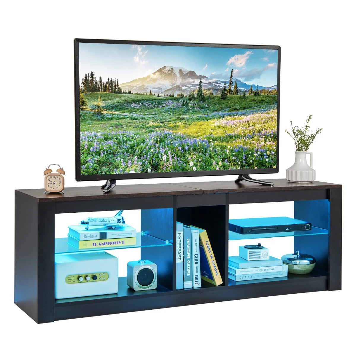 TV Stand with LED Light Modern Entertainment Center for TVs up to 65 inch-Brown