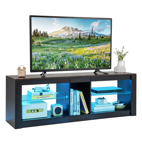 TV Stand with LED Light Modern Entertainment Center for TVs up to 65 inch-Brown