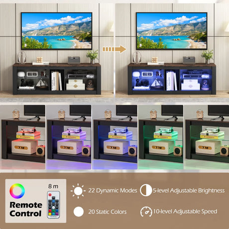 TV Stand with LED Light Modern Entertainment Center for TVs up to 65 inch-Brown
