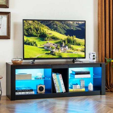 TV Stand with LED Light Modern Entertainment Center for TVs up to 65 inch-Brown