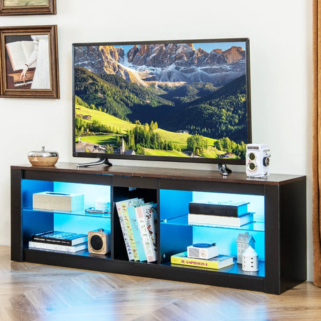 TV Stand with LED Light Modern Entertainment Center for TVs up to 65 inch-Brown