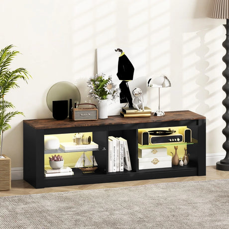 TV Stand with LED Light Modern Entertainment Center for TVs up to 65 inch-Brown