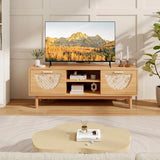 TV Console Media Cabinet with Drawers and Bamboo Woven Fronts for Living Room Bedroom-Natural