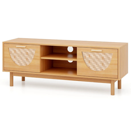 TV Console Media Cabinet with Drawers and Bamboo Woven Fronts for Living Room Bedroom-Natural