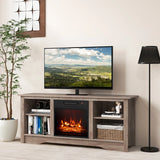 TV Stand for up to 65" Flat Screen TVs with Adjustable Shelves for 18" Electric Fireplace (Not Included)-Gray