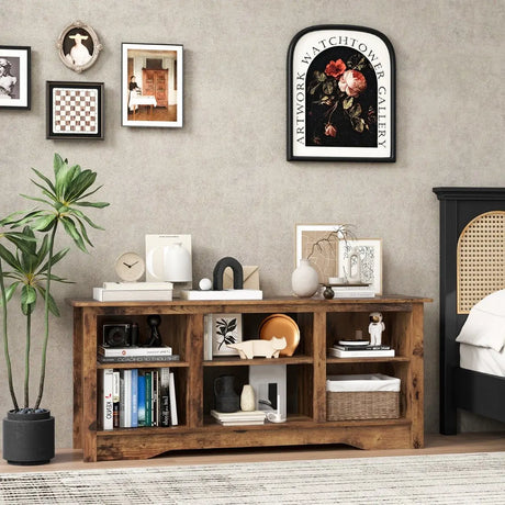 TV Stand for up to 65" Flat Screen TVs with Adjustable Shelves for 18" Electric Fireplace (Not Included)-Rustic Brown