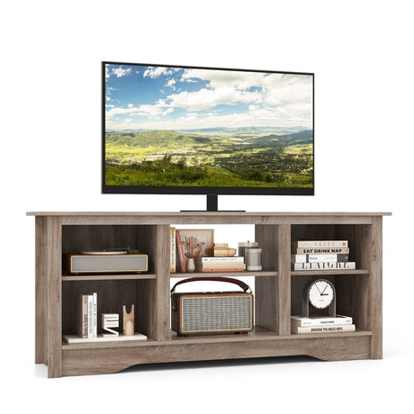 TV Stand for up to 65" Flat Screen TVs with Adjustable Shelves for 18" Electric Fireplace (Not Included)-Gray