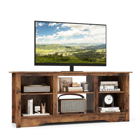 TV Stand for up to 65" Flat Screen TVs with Adjustable Shelves for 18" Electric Fireplace (Not Included)-Rustic Brown