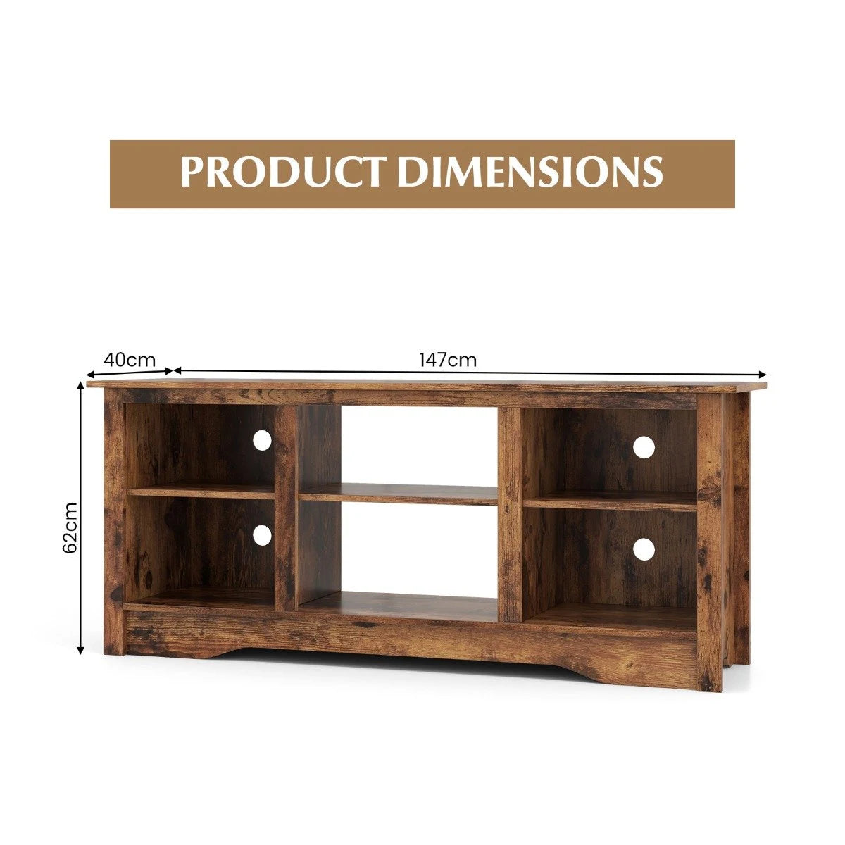 TV Stand for up to 65" Flat Screen TVs with Adjustable Shelves for 18" Electric Fireplace (Not Included)-Rustic Brown