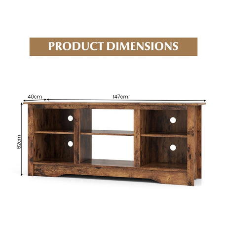 TV Stand for up to 65" Flat Screen TVs with Adjustable Shelves for 18" Electric Fireplace (Not Included)-Rustic Brown