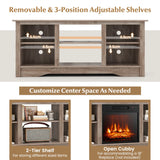 TV Stand for up to 65" Flat Screen TVs with Adjustable Shelves for 18" Electric Fireplace (Not Included)-Gray