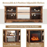 TV Stand for up to 65" Flat Screen TVs with Adjustable Shelves for 18" Electric Fireplace (Not Included)-Rustic Brown
