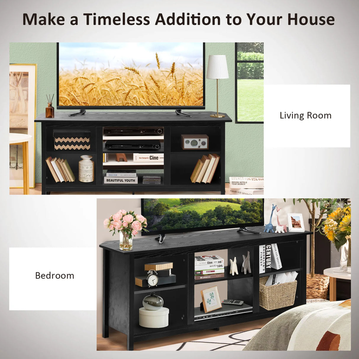2-Tier Entertainment Media Console Center-Black