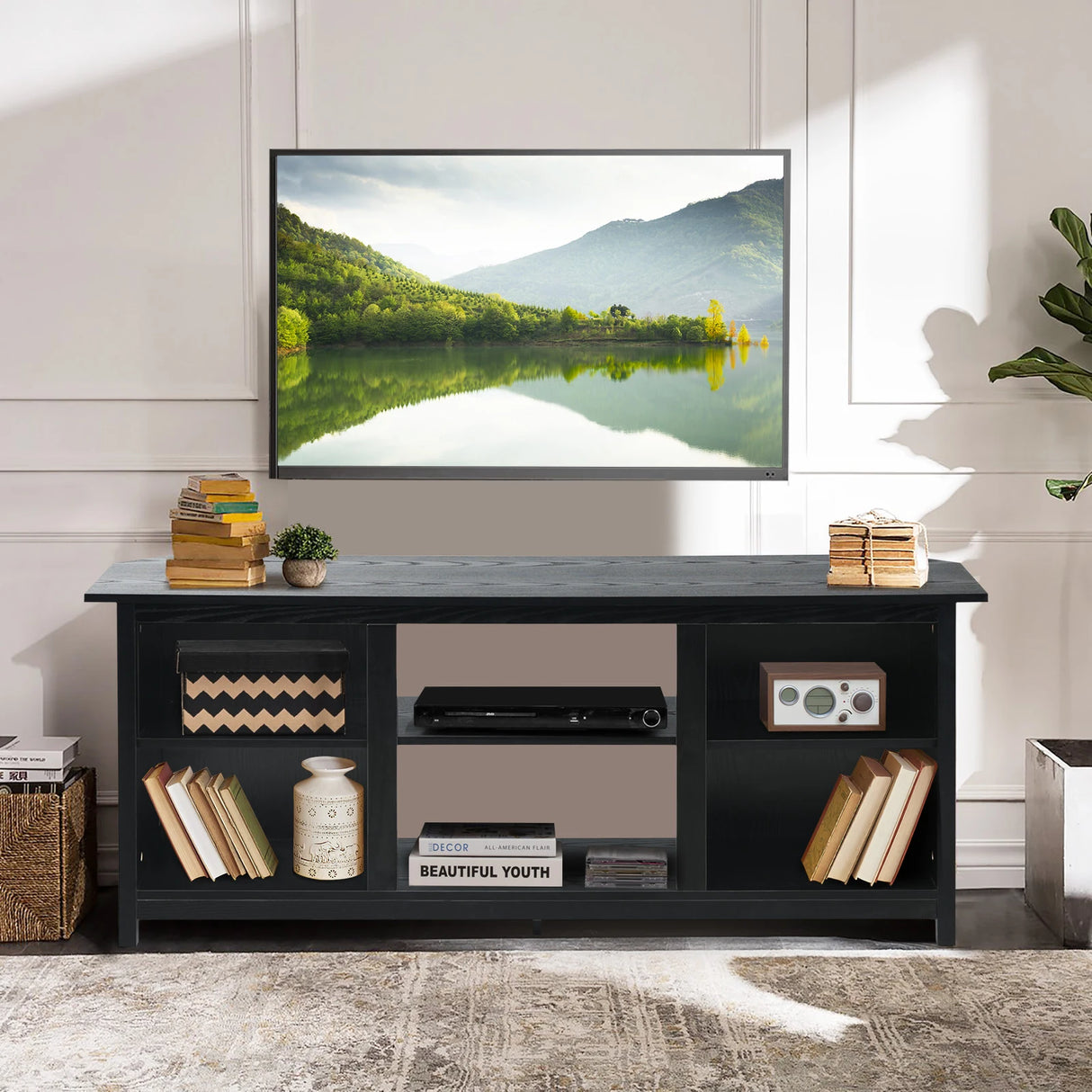 2-Tier Entertainment Media Console Center-Black