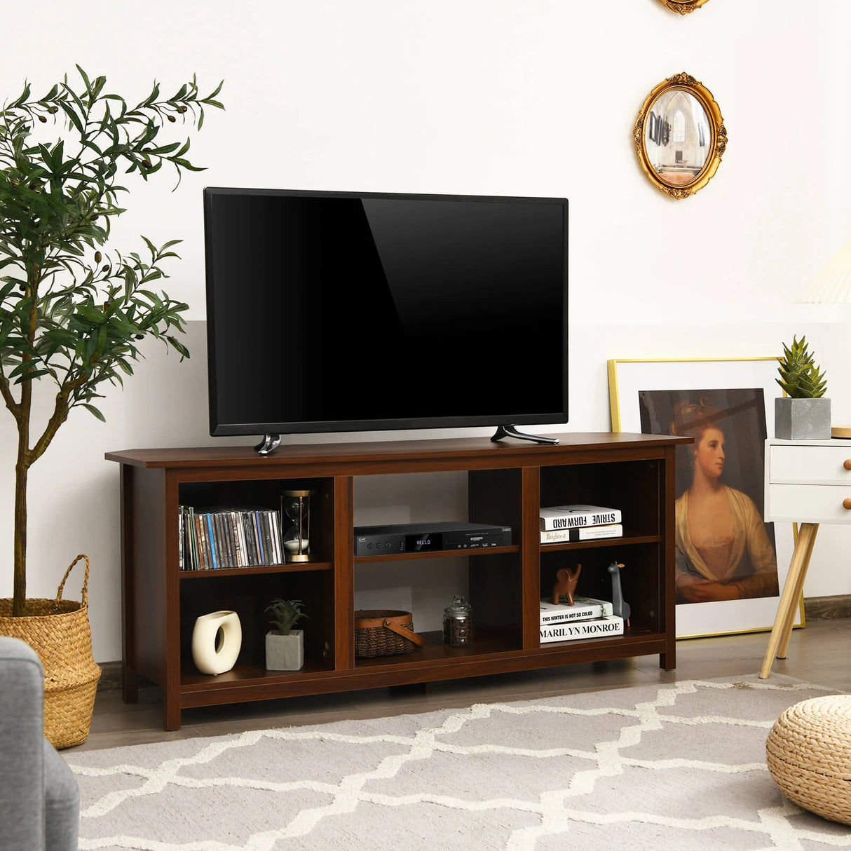 2-Tier Entertainment Media Console Center-Brown