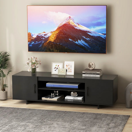 TV Stand for TVs up to 70 Inches with Power Outlet and 2 Cable Holes-Black