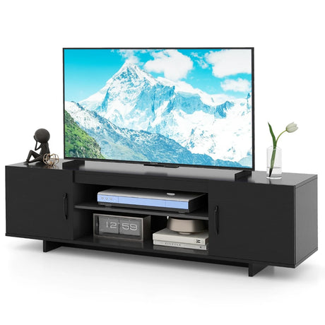 TV Stand for TVs up to 70 Inches with Power Outlet and 2 Cable Holes-Black