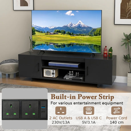 TV Stand for TVs up to 70 Inches with Power Outlet and 2 Cable Holes-Black