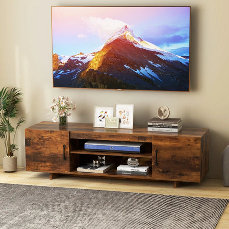 TV Stand for TVs up to 70 Inches with Power Outlet and 2 Cable Holes-Rustic Brown