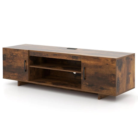 TV Stand for TVs up to 70 Inches with Power Outlet and 2 Cable Holes-Rustic Brown